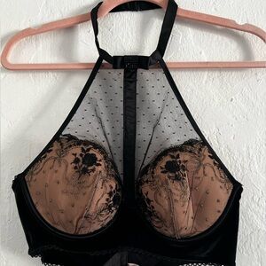 Victoria's Secret Black and Nude Sheer Lace Halter Bra